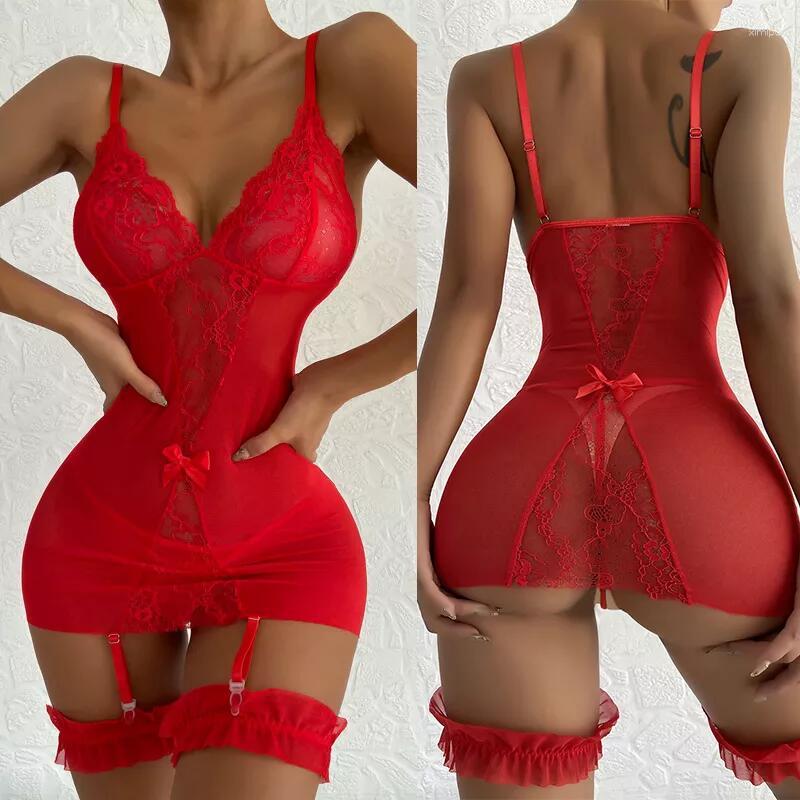 

Women' Sleepwear Plus Size Lingerie Sexy Women Lace Nightie Gown Babydoll Erotic Underwear Garter Costume Fishnet Transparent Set -3xl, 4105-red
