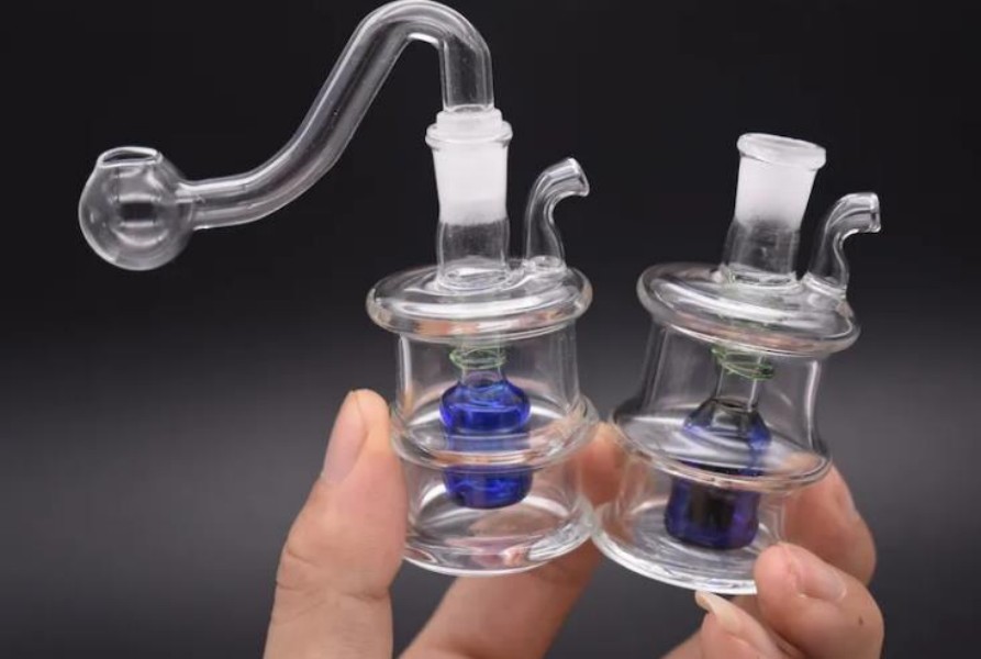 

10mm mini Glass Bongs Spiral Recycler Dab oil Rigs Water Pipe 10mm Joint Water Bong with Banger and hose