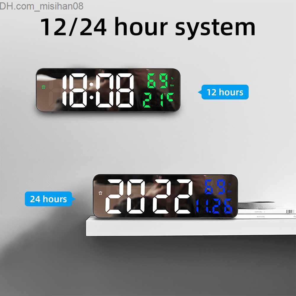 Wall Clocks Large LED digital wall clock with temperature and humidity date display alarm clock 12/24 hour mode battery powered meter clock Z2307-image-884302727