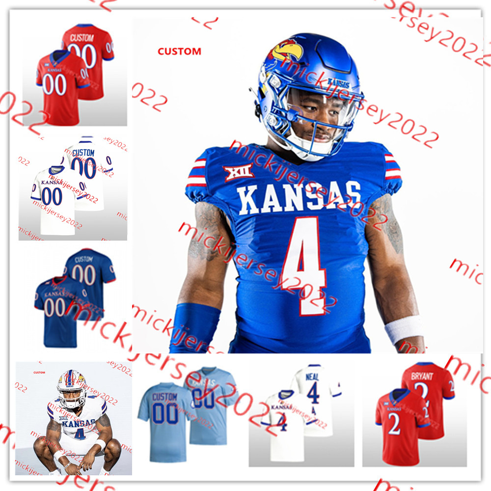 

Jalon Daniels Devin Neal Kansas Football Jersey Kalon Gervin 4 Marvin Grant 28 Sevion Morrison 8 Ky Thomas 44 Cornell Wheeler Custom Stitched Kansas Jayhawks Jerseys, Blue