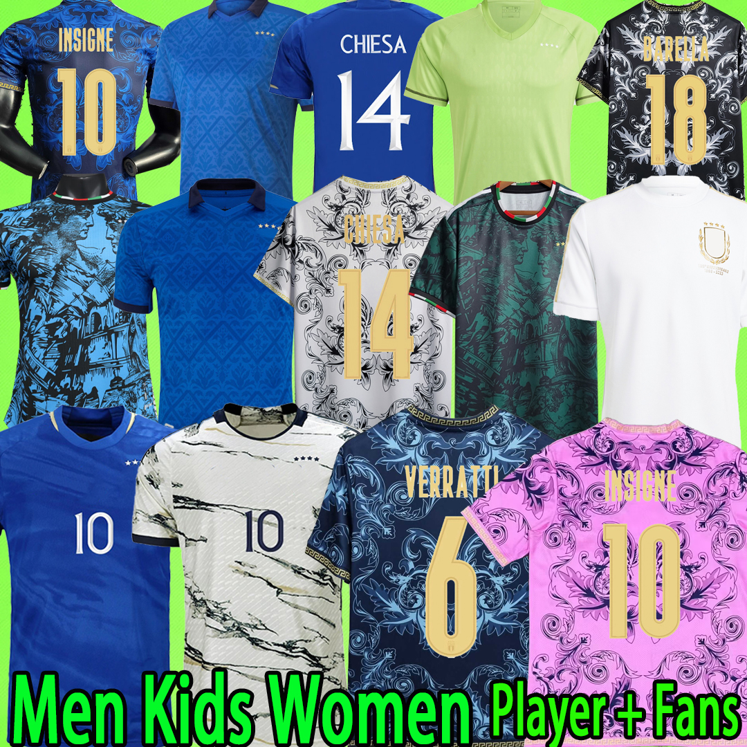 

2023 italy soccer jerseys 125th Player version maglie da calcio TOTTI CHIESA BARELLA PIRLO BUFFON Italia 23 24 football Shirt T Women Men set kids kit uniform 125 years, Women 2023