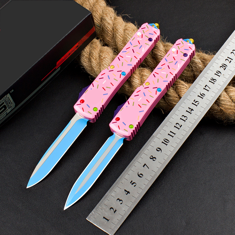 

MT Donut Pink Double Action Auto Knife D2 Blade Aviation Aluminum Handle outdoor Survival Self-defence Pocket Knives EDC Tool