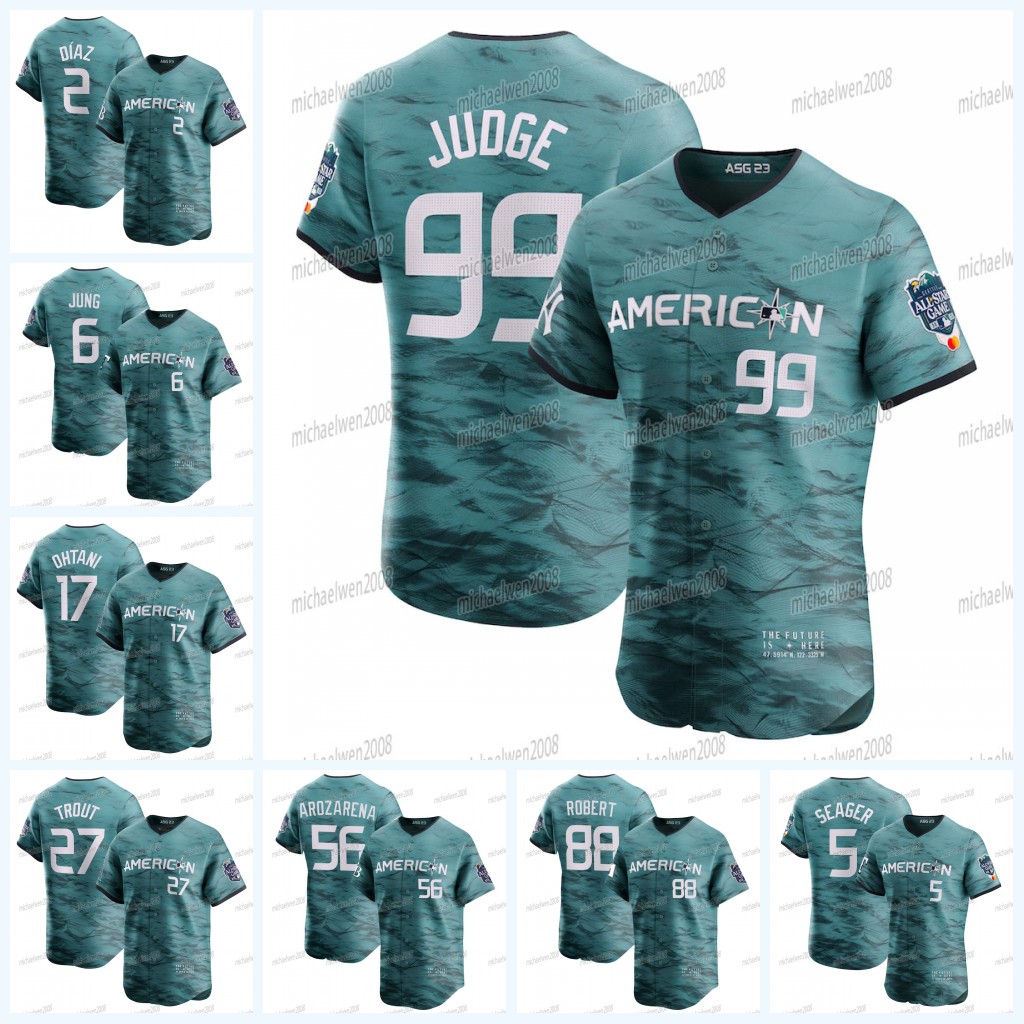 

American League 2023 All Star Game Jersey Aaron Judge Shohei Ohtani Randy Arozarena Mike Trout Marcus Semien Adley Rutschman Yordan Alvarez Julio Rodriguez, Men flex base