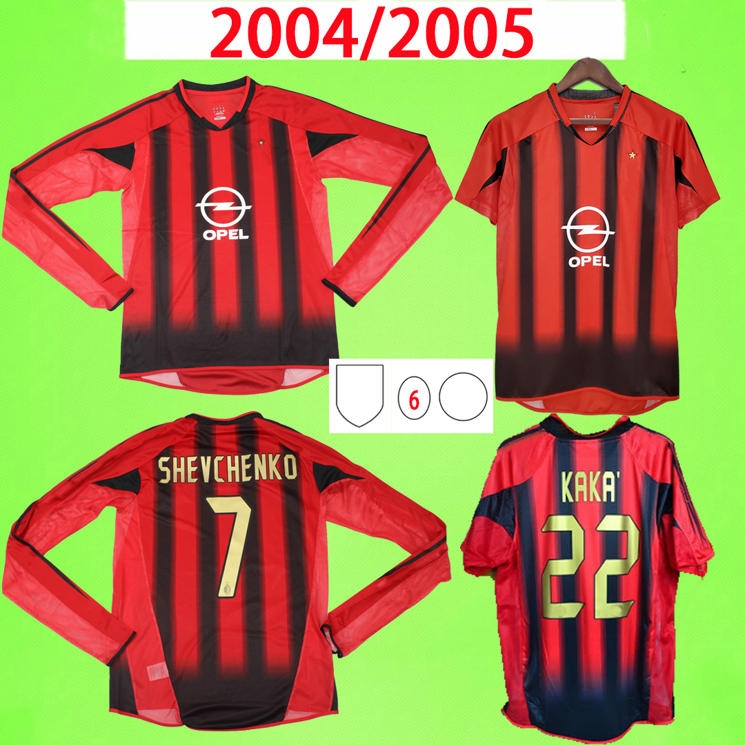 

2004 2005 Retro soccer jersey 04 05 home red black milans classic Vintage football shirt NESTA AC INZAGHI SHEVCHENKO PIRLO KAKA MALDINI short long sleeve with patches, 04/05 l