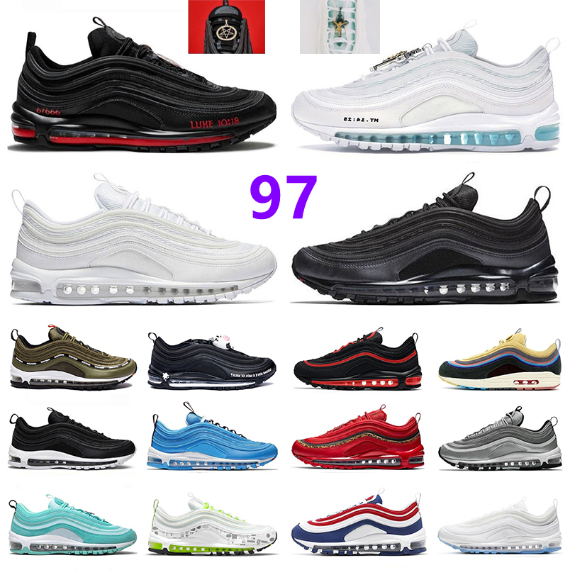 

97 97s MSCHF x INRI stan Mens Running Shoes Triple Black White Pine Green Blue Metalic Gold Sean Wotherspoon Sliver Bullet Sail Bred men women trainers sports sneakers, Color#46