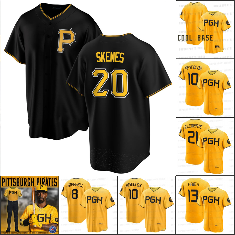

20 Paul Skenes PGH Pirates 2023 City Connect Pittsburgh Baseball Jerseys Ke'Bryan Hayes Bryan Reynolds Andrew McCutchen 8 STARGELL 15 CRUZ 21 CLEMENTE 51 David Bednar, Black cool base