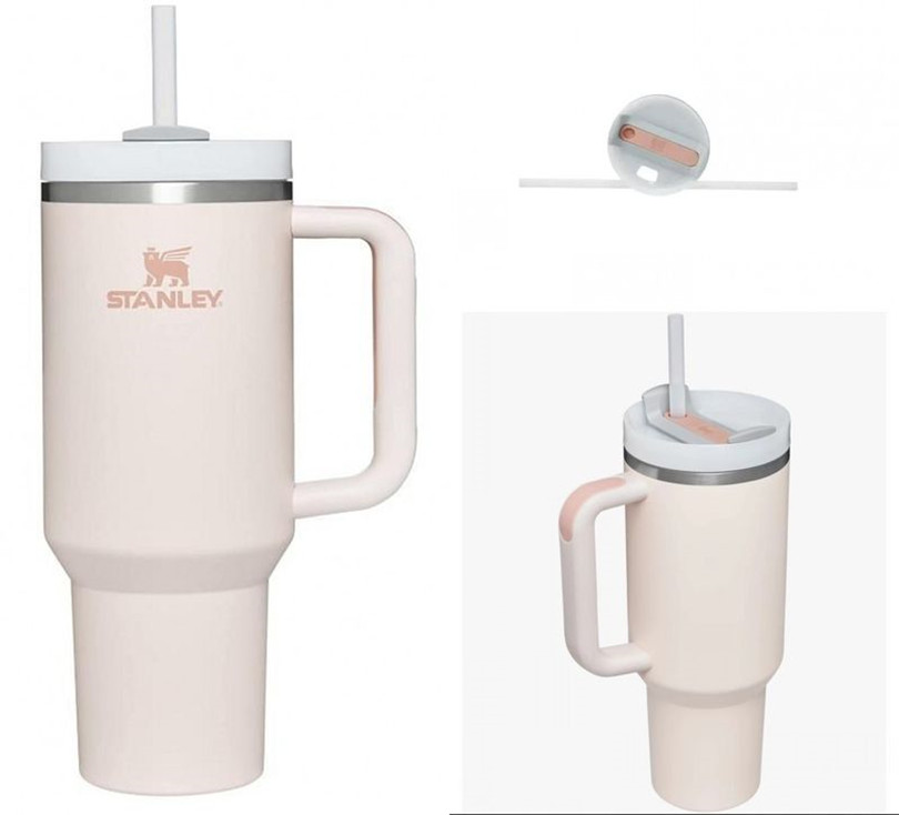

Rose Quartz With Stanley Logo Quencher H2.0 40oz Stainless Steel Tumblers Cups With Handle Lid And Straw Big Capacity Car Cups Insulated Water Bottles 5756, Multi-color