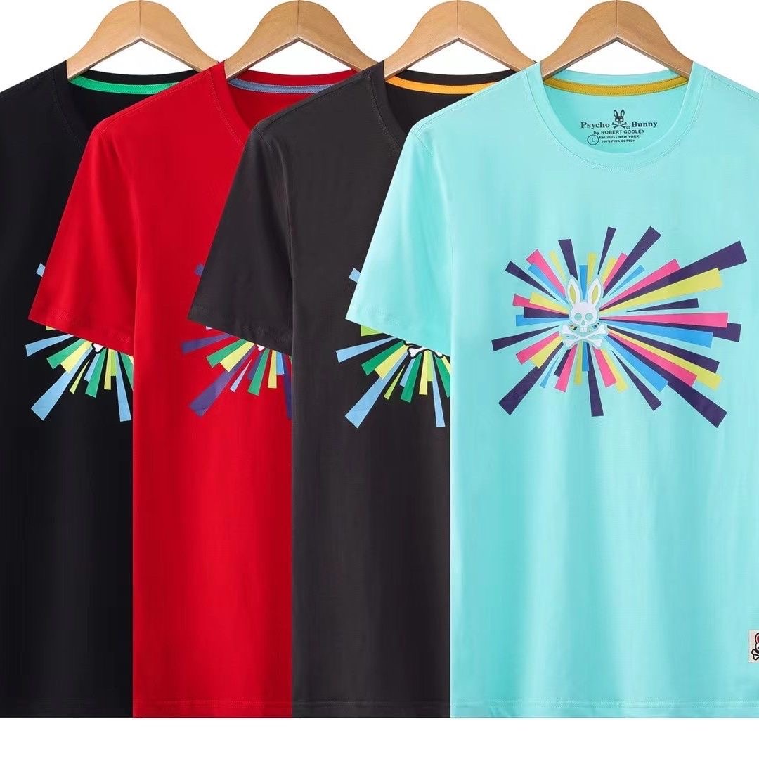 

Psychbunny Designer Mens T Shirt Round Neck Short Sleeve Fashion Palm Letter Print Summer High Quality Breathable Casual Sports Cartoon Pattern