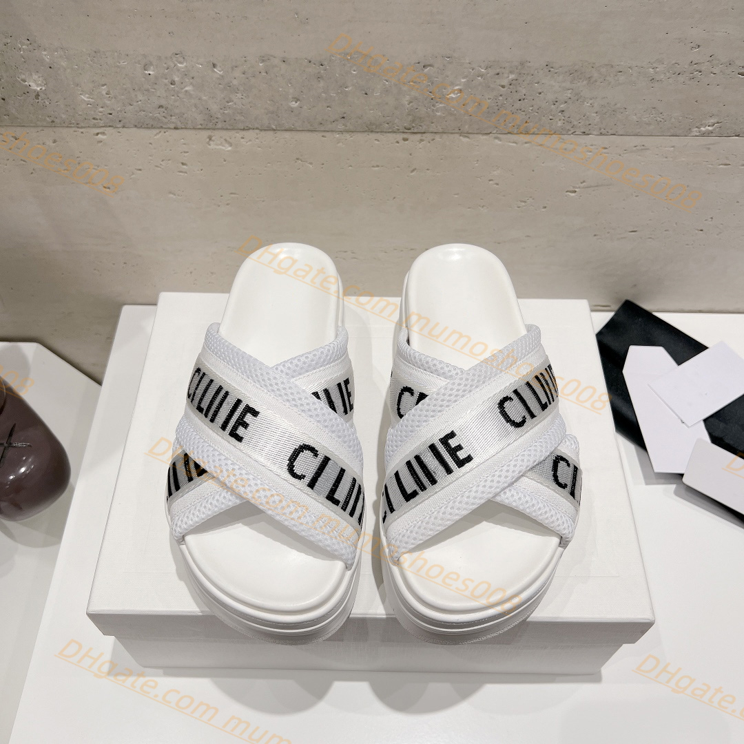 

Wholesale Sandals Designer slides slippers shoes women luxury Mesh Jacquard Rubber Wedge shoes Thick bottom slippers Printing Letter slides Fashion Outdoor shoes, 1-black