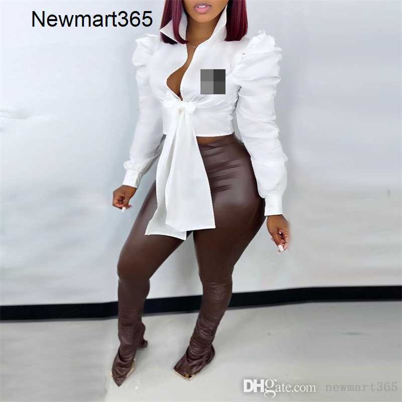 

Designer Tops Luxury Brand Women Shirt Sexy Waist Tie Shoulder Shirts Women' Blouse, White5