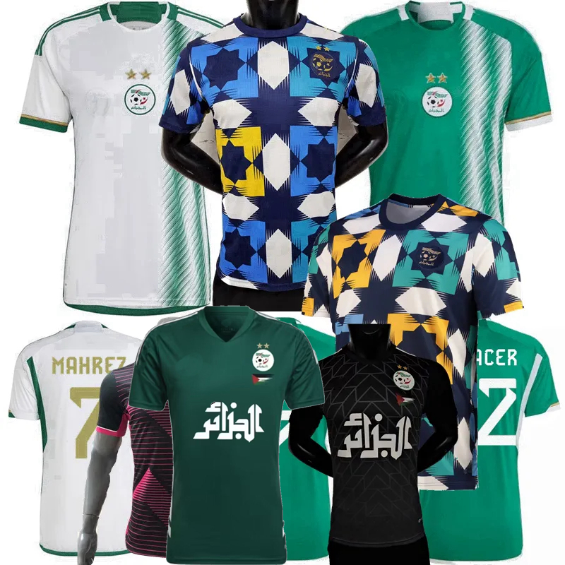 

Player Fans 22 2023 2024 Algeria Soccer Jerseys Two stars DELORT OUNAS BENTALEB MAHREZ BELAILI SLIMANI BENNACER BENSEBAINI national team training football shirt, Home fans