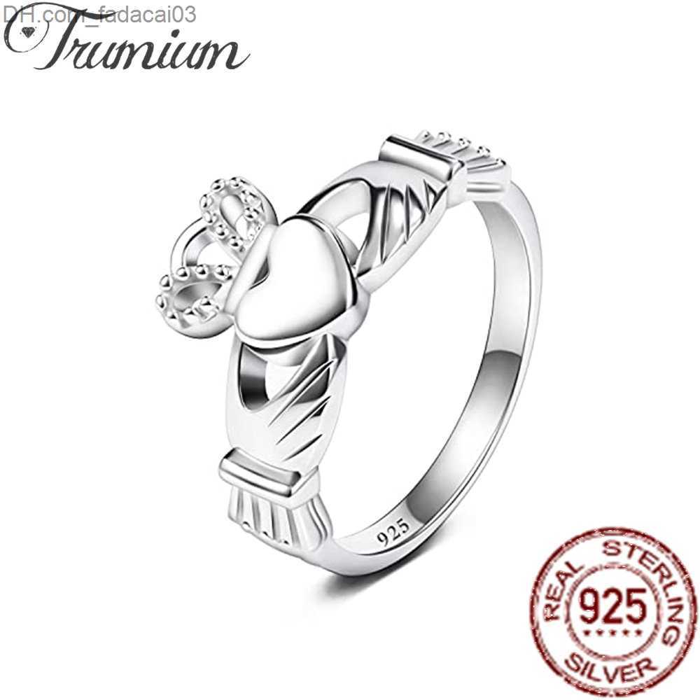 Wedding Rings Trumium Women's Claddagh Irish Ring 925 Sterling Silver Ring Love Heart Celtic Crown Engagement Wedding Band Free Engraving Z2-image-884243539