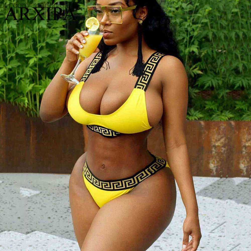 Women's Swimwear ARXIPA Sexy Bikini Sets For Women Bandage Swimsuit Crop Top Swimwear Thong Bathing Suit High Cut Beachwear Solid Print New-image-883820570
