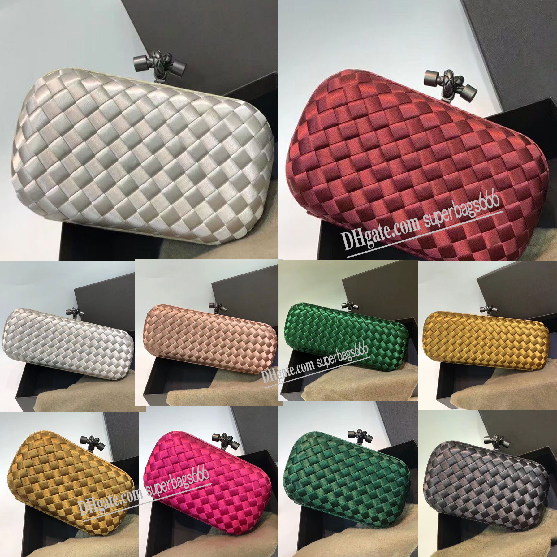 

Knot Minaudiere Evening Bag Foulard Intreccio Leather Minaudiere Clutch Bags Muse Brass Finish Luxury Designer Women Silk Weave Stretch Box Knot Clutches Wallets