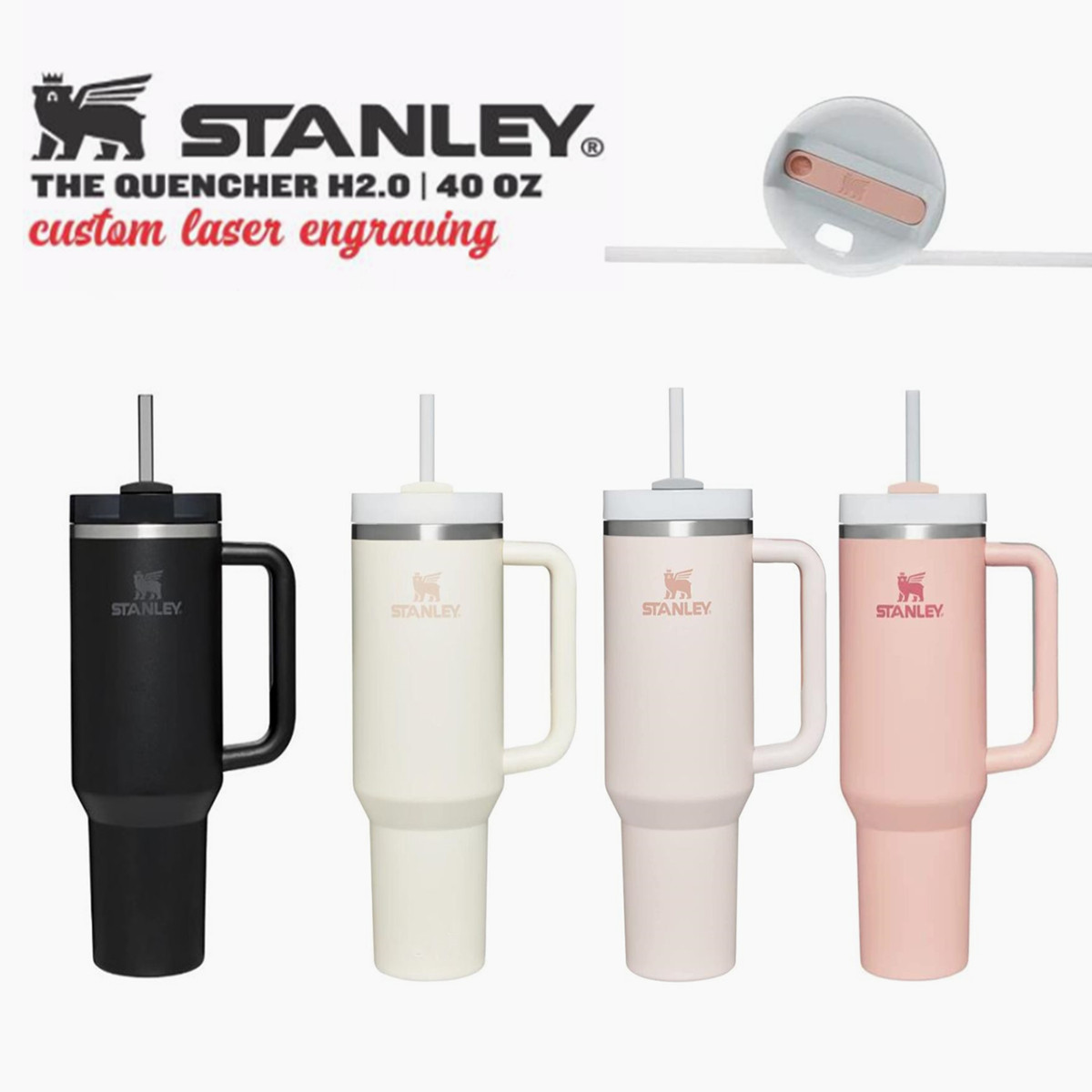 

Stanley Quencher H2.0 40oz Tumblers Cups With Handle Insulated Car Mugs Logo on Lids Same Color Logo with Cups Stainless Steel Coffee Tumbler ready to ship 0710, Multi-color