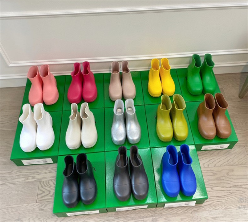 

puddle boots womens Designer Short boot light waterproof genuine platform candy color Glitter rubber ankle Grass walking rain leisure thick sole short heel