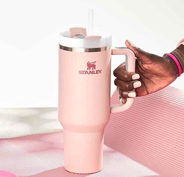 Stanley Quencher Pink Dusk H2.0 40oz Tumblers Cups Handle Insulated Car Mugs Logo on Lids Same Color Logo with Cups Stainless Steel Coffee Real r-image-195845734