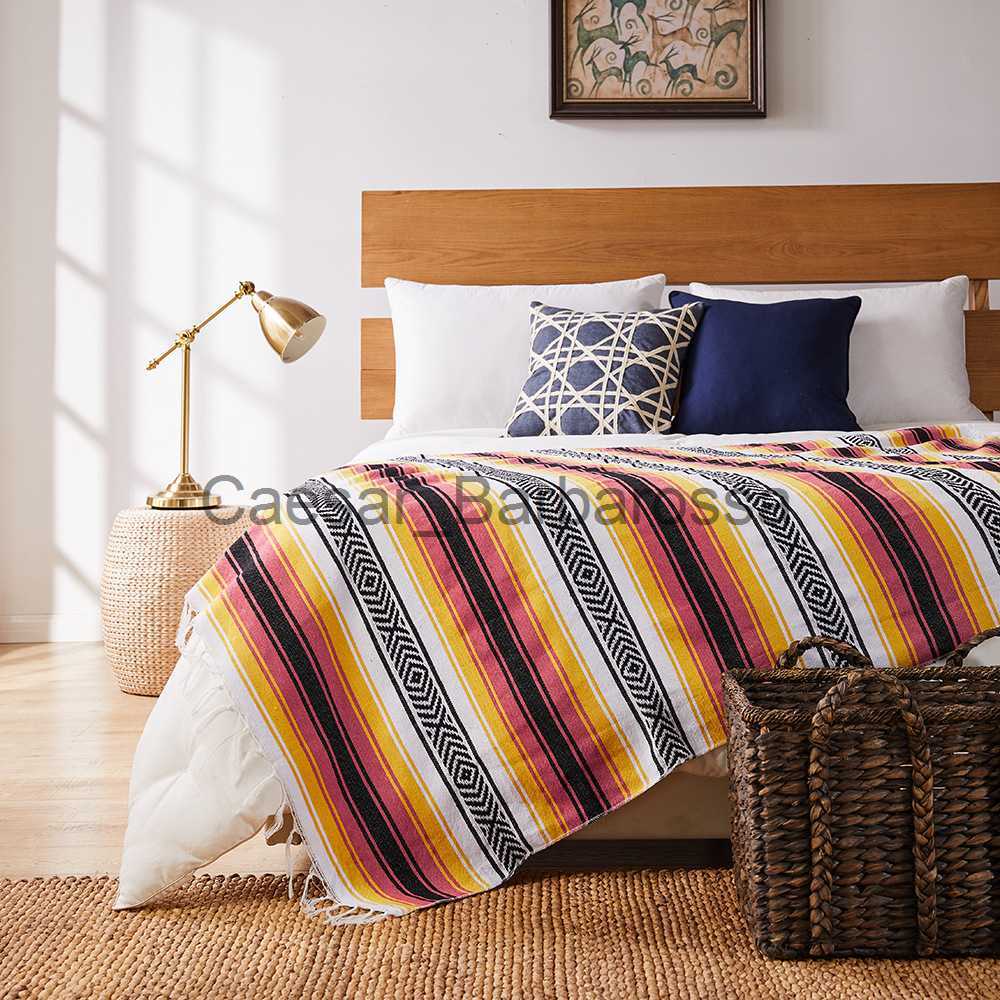 Blankets 130x170cm Mexican Striped Style Beach Blanket Handmade Woven Towel Tassels Throw Rug for Sofa Bed Home Picnic Mat Multi Use L260603-image-883878709