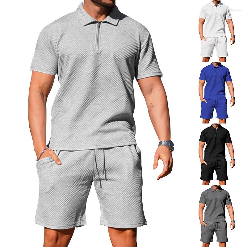

Men's Tracksuits Polo Shirt Casual Summer Short Sleeves Lapels T-shirt Textured Shorts Large Size Two-piece Sets Tracksuit Men, Black