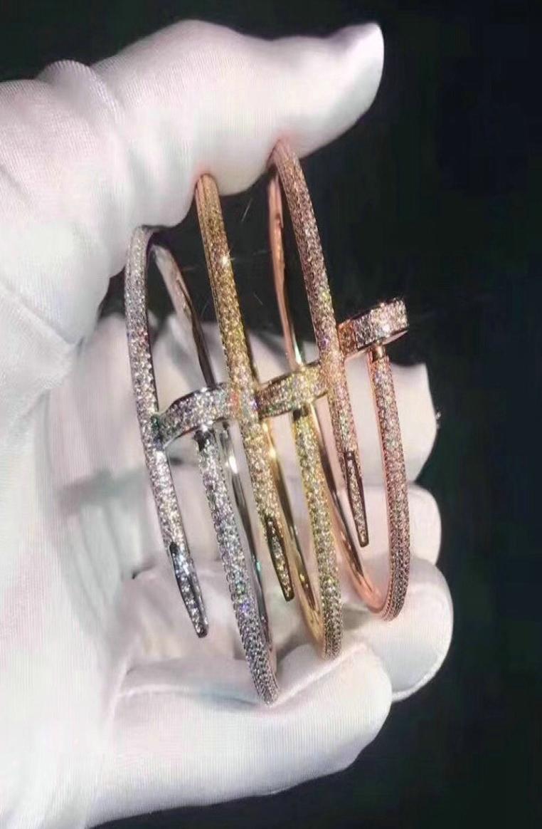 

Fashion Designer Nail Cuff Bracelet Love Jewelry Women Men 18k Gold Plated Full Diamond Bracelets For Lover Gift no box1205003