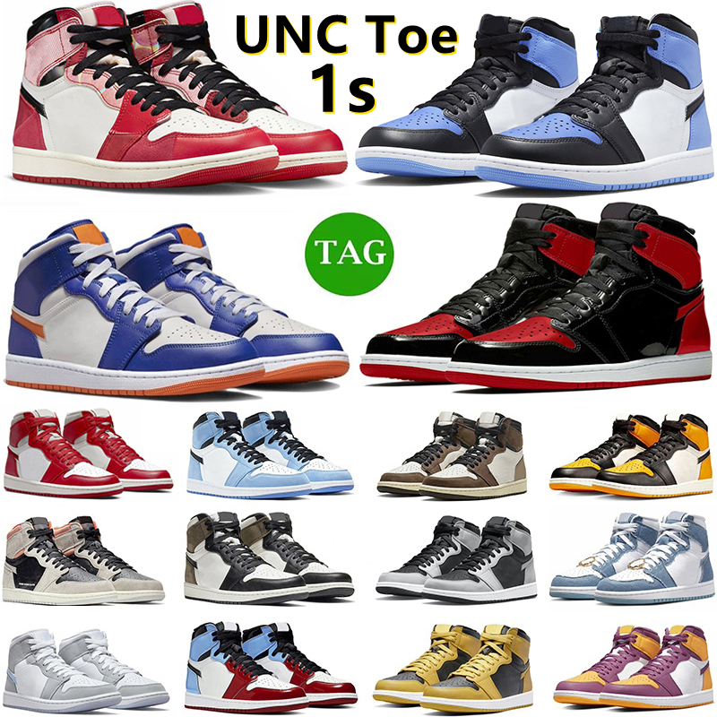 

Jumpman 1s UNC Toe 1 Men Women Basketball Shoes Spider Verse Palomino Bred Patent Lost Found University Blue Lucky Green Dark Mocha Trainers Sports Sneakers, Color#38