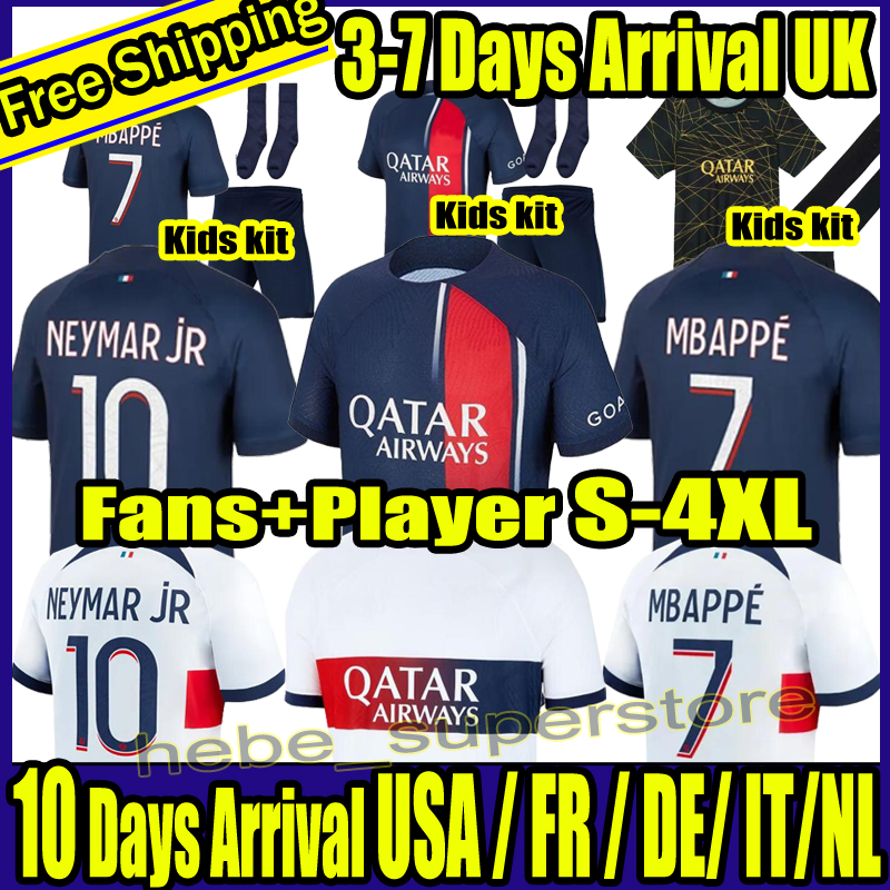 

S-4XL 23 24 soccer jersey MBAPPE 7 HAKIMI 30 10 FANS PLAYER SERGIO RAMOS pSGS Maillots de football shirt 2023 2024 MARQUINHOS VERRATTI HAKIMI men kids kit sets, 23-24 home
