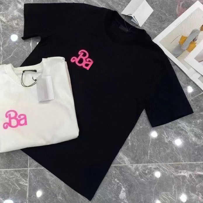 

2023 New Powder Letter Print T-shirt Fashion Ladies Luxury Cotton Round Neck Light Breathable Short Sleeve Casual Couple Xs-4xl, Black