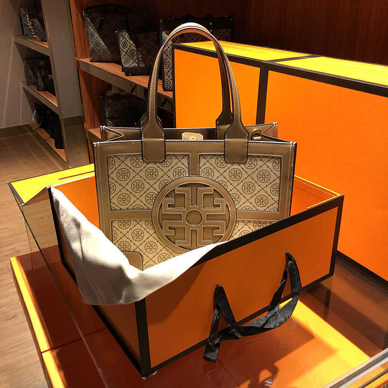 

Original Quality Leather Torys Handbag Burchs Designer Bags Tb Women's Bag 2022 New Versatile Leisure Old Flower Portable Tote Shopping ECY4, Khaki