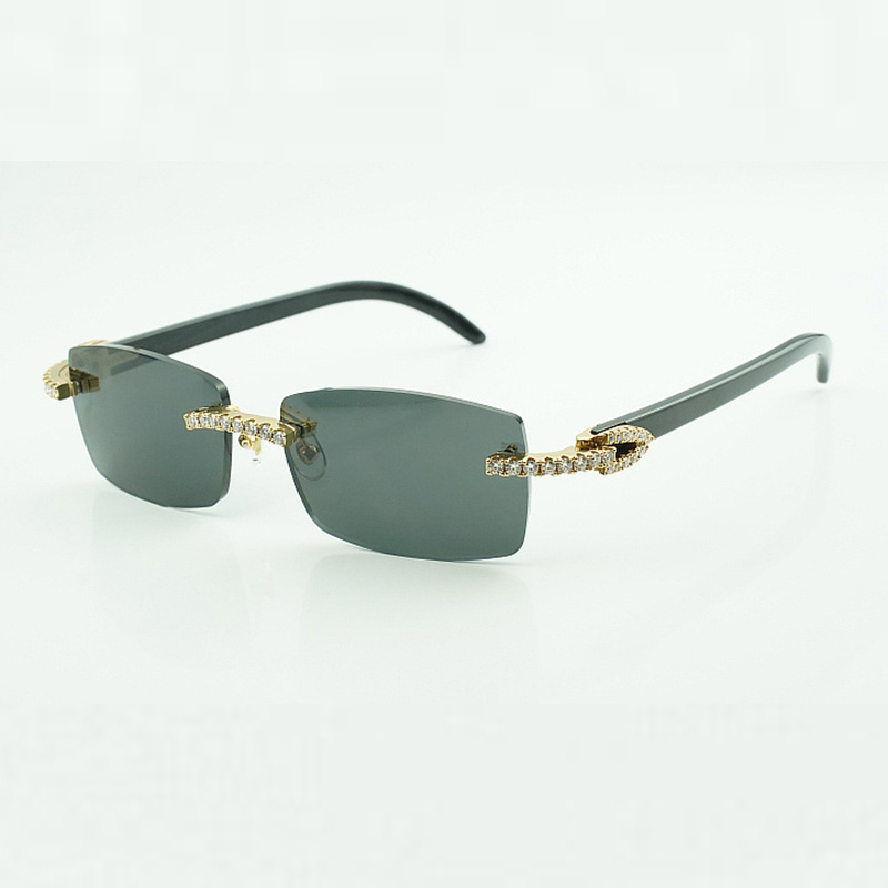 Moissanite stone endless Diamond eyewear frames 3524012 buffs sunglasses with Natural Pure black Buffalo horn Legs and 56mm Lenses