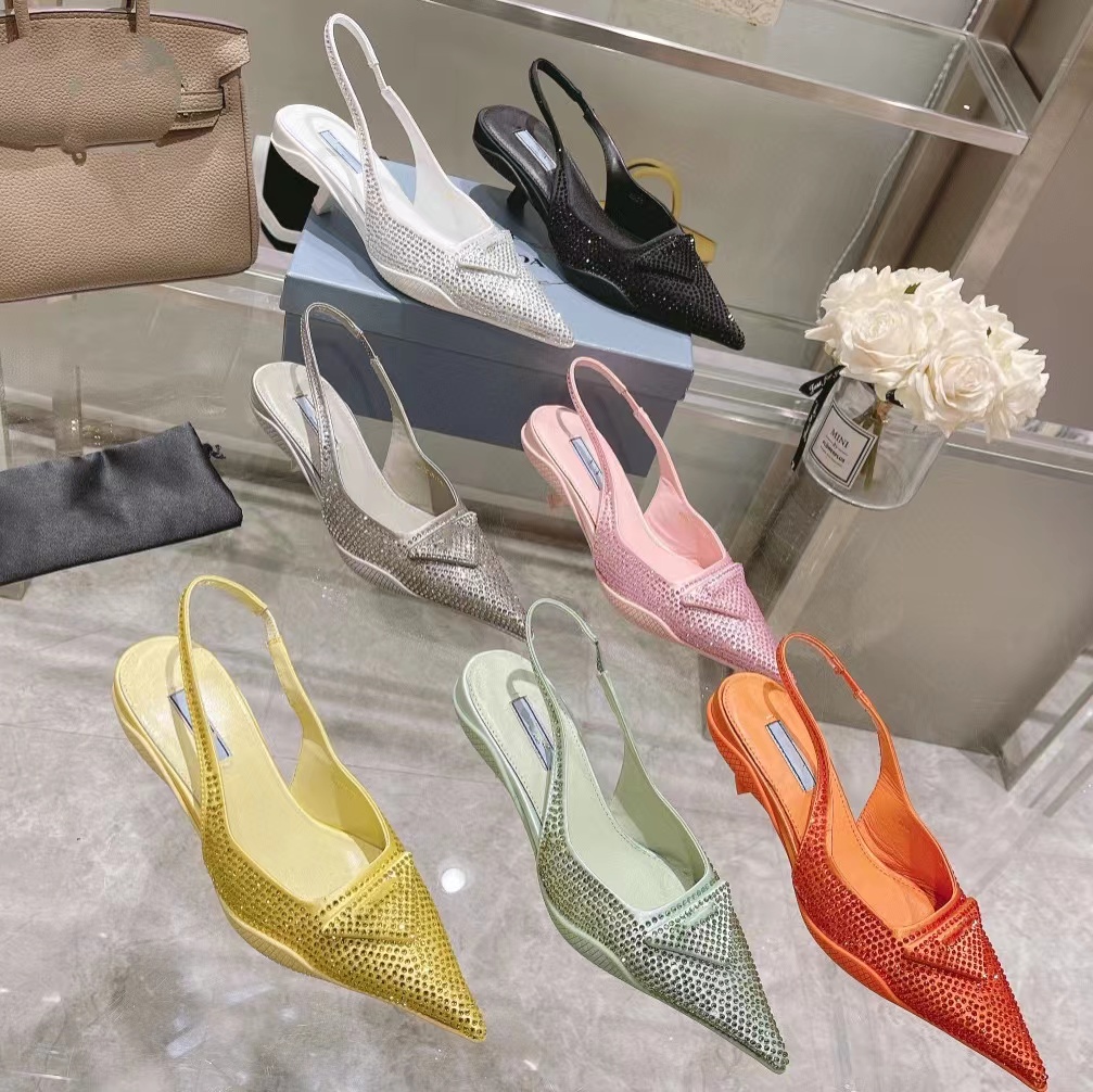 

2023 Designer Sandals Pointed High Heel Single Shoes P Triangle 3.5cm 7.5cm Kitten Heels Sandal for Women Black White Pink Blue Wedding Shoes with Dust Bag 35-41 with box