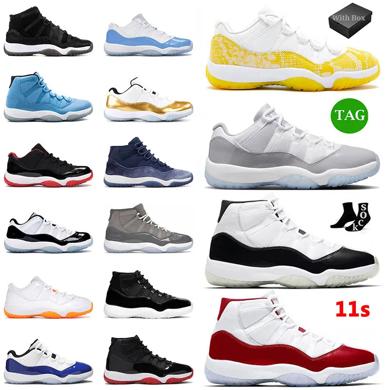 

Top Quality 11 With Box Basketball Shoes Tour Yellow Low Cement Grey DMP Cherry 11 High Bred Pantone University Blue Men Women Sneakers Size 36-47, Low snakeskin light bone