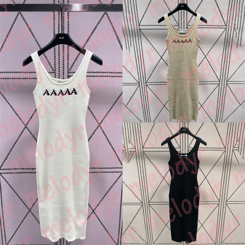 

Women Designer Dress Summer Slim Knitted Skirts Vest Dress Letter Print Sleeveless Casual Dresses Knitwear, White
