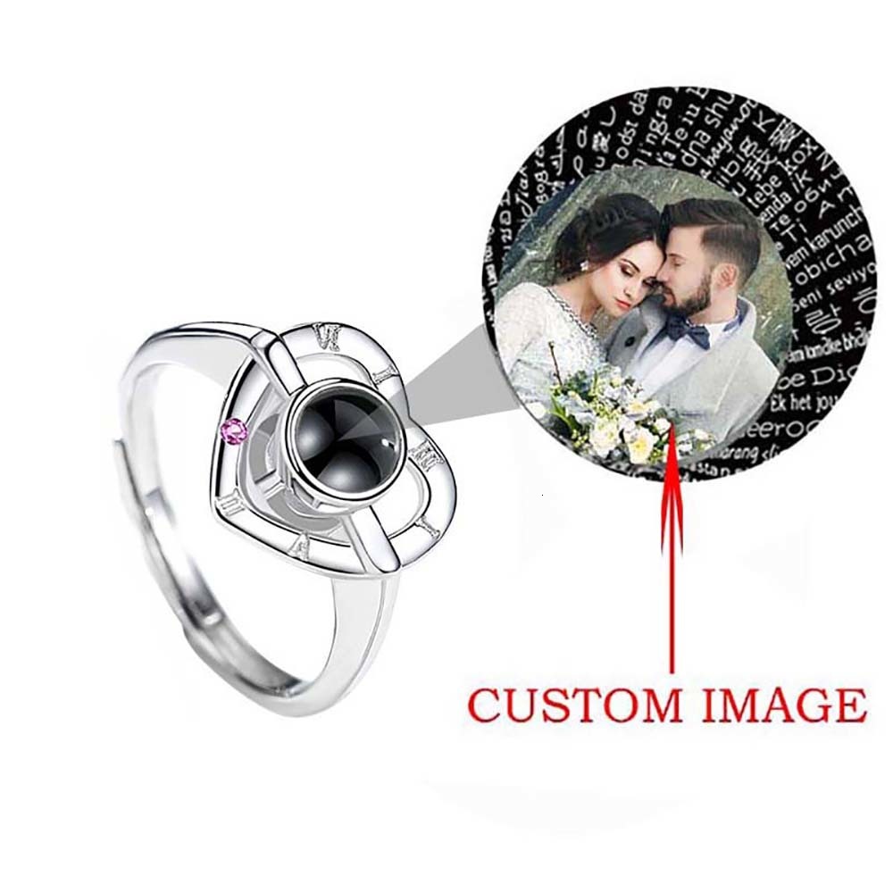 Band Rings Two in One Heart 100 Language Ring 925 Silver Custom Po Name Project Ring Female Lover Wedding Commemorative Jewelry 230711