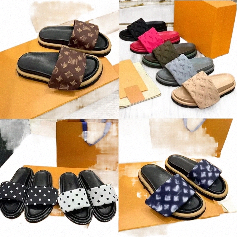 

luxury Designer Pool Pillow Mules Women Sandals Summer Sandal Flat Comfort Mules Padded Front Strap Slippers Fashionable Easy-to-wear Style Women Slid q5NQ#, Color 8