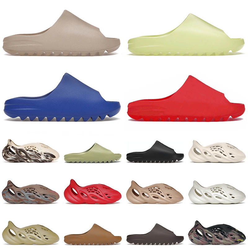 

with box foam runners mens women designer slippers slides outdoor pure triple red onyx moon gray foamrunner sand grey luxurys loafers sandals 36-48, A25 enflame blue 36-48