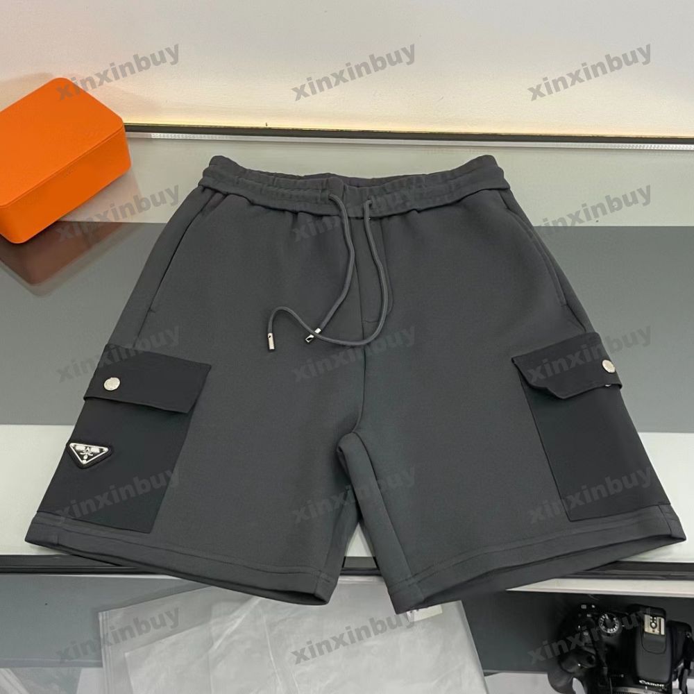 

xinxinbuy Men women designer Shorts pant Nylon pocket Metal Triangle Label Spring summer brown white black gray S-XL, Grey