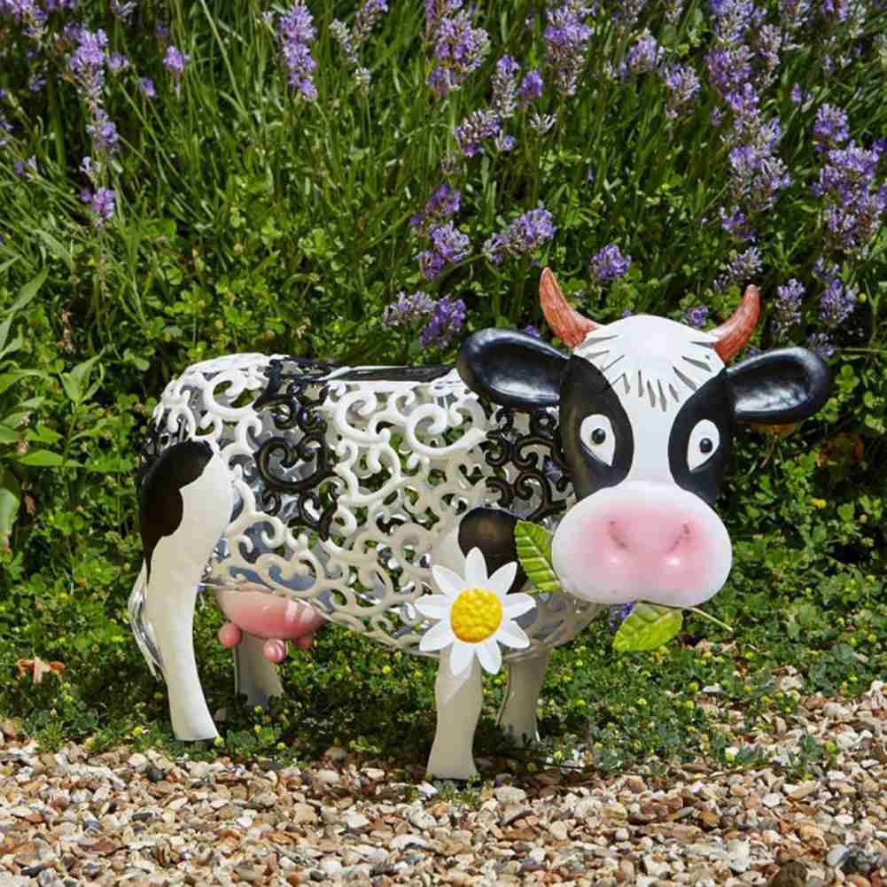 LED Solar Light Daisy Cow Solar Statue Resin Ornament Yard Sculpture Figurine Lawn LED Light Statue Waterproof Garden Decor L260526-image-884009760