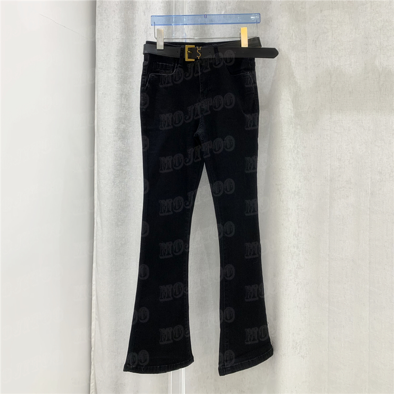 

Women Letter Pants Trousers With Metal Letter Belt Fashion Slim Long Pant High Street Designer Trouser, Light blue