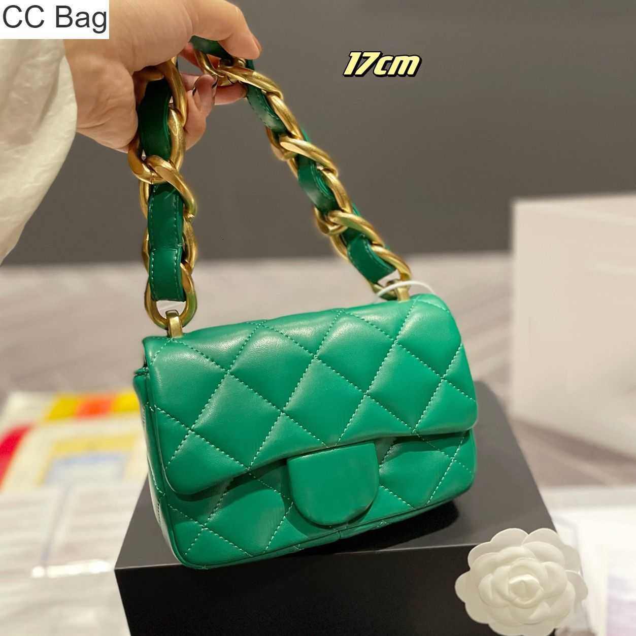 

10A CC Bag Trendy Bold Chain Flap Bags Top Calfskin Classic Quilted Plaid Metal Hardware Designer Bag French Luxury Womens Mini Vintage Handbags Shoulder Bag, Green 21cm