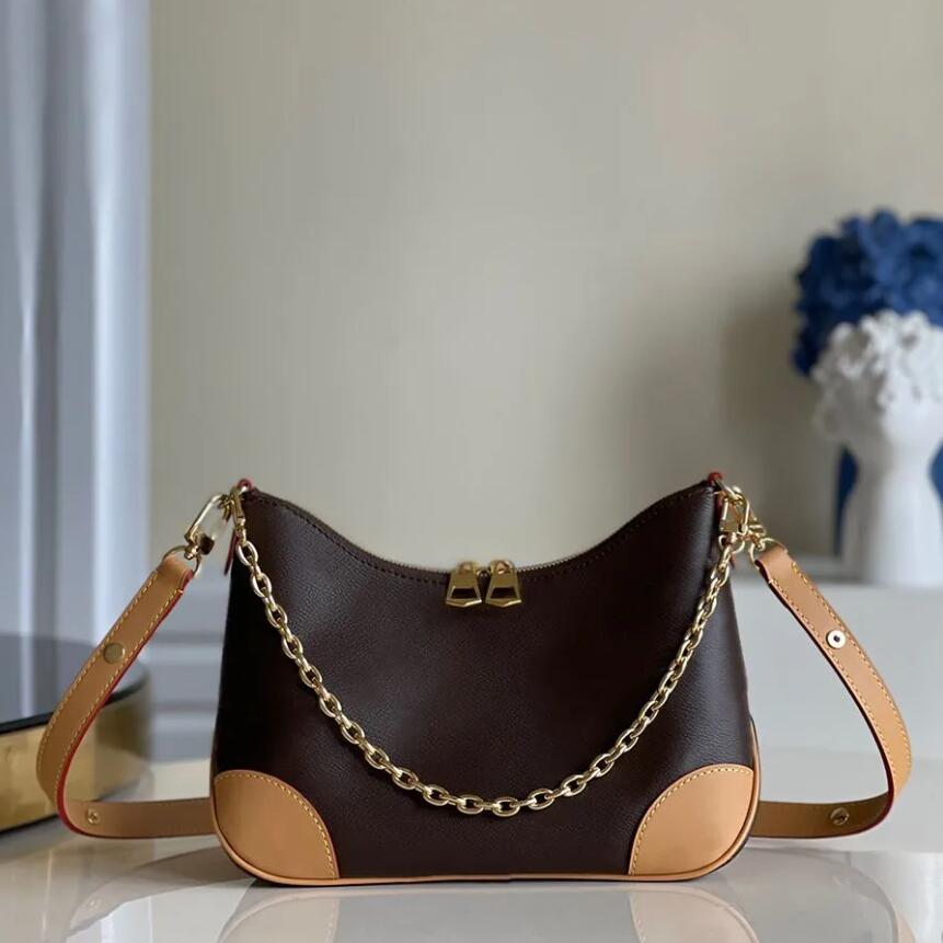 

7A Top quality Designer Odeon Shoulder Bag 27CM Genuine Leather Bags M45832 underarm lady vintage lassic peas soft package canvas chains double zippers shoulder, Brown flower+brown 45832