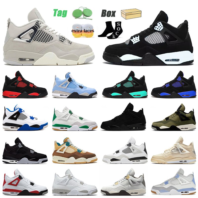 

With Box Thunder 4s Basketball Shoes Jumpman 4 Mens Women Frozen Moments Military Black Cat Sail Pine Green Angeles Dodgers UNC Motorsport Sneakers Sports Trainers, A45 36-46