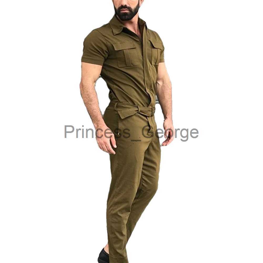 Others Apparel Men Short Sleeve Casual Basic Work Coverall Pure Color Cargo Overalls Street Wear Jumpsuit x0711-image-883901058