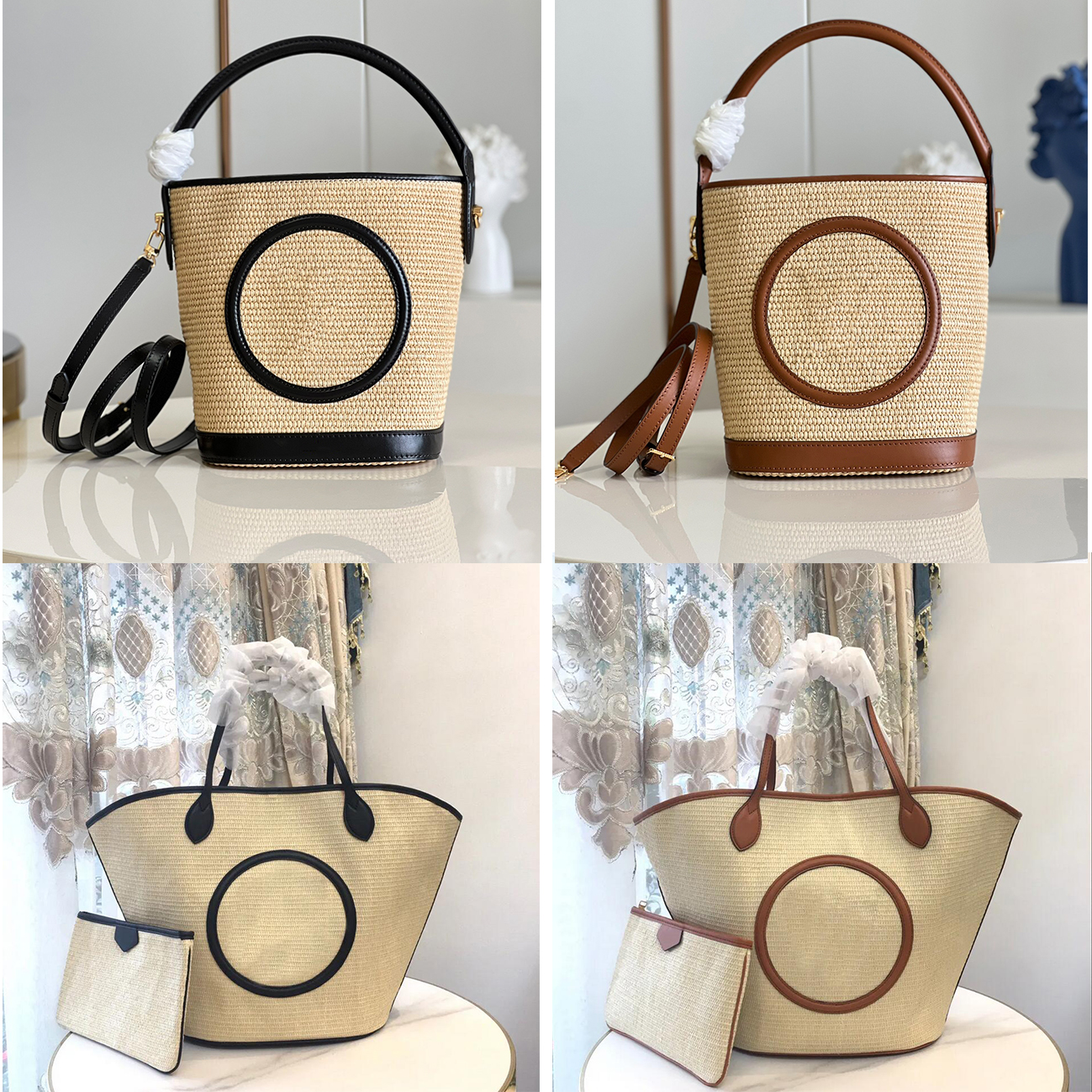 10A Mirrored Quality SAINT JACQUES Designer femmes raphia sac de plage en cuir de veau véritable BUCKET shopping Purse clutch crossbody sac à mai