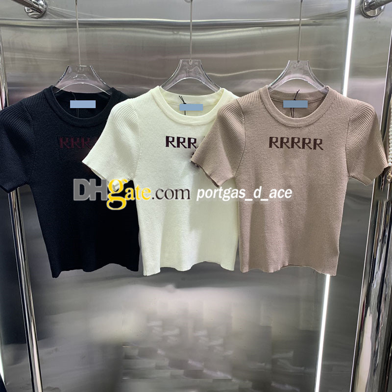 

Luxury Knitted Tops Women T Shirt Short Sleeve Letter Slim Tops Woman Cloth Summer Lady Elegant Shirts, Purple with label#@0519