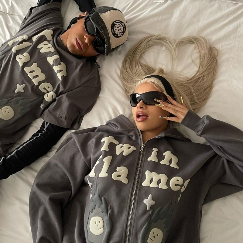 Mens Hoodies Sweatshirts Oversized Y2k Retro Star Letter 3D Foaming Print Hoodie Fashion Street Casual Loose Sweatshirt Harajuku Couple Streetwear 2