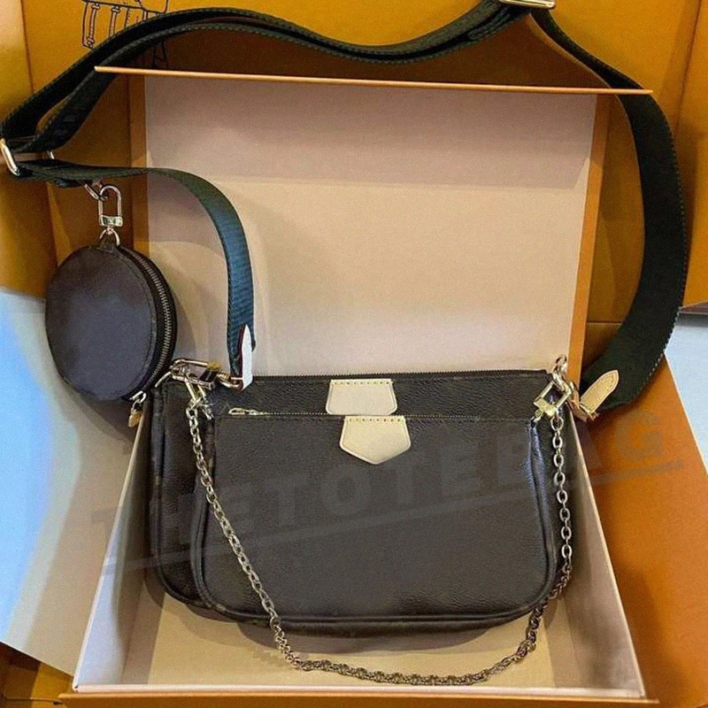 Classic Multi Pochette Accessoires Bag Black Clutch Luxury Designer Old Flower Brown Leather Shoulder Crossbody Evening Bags Fashion Lady 3 Piece