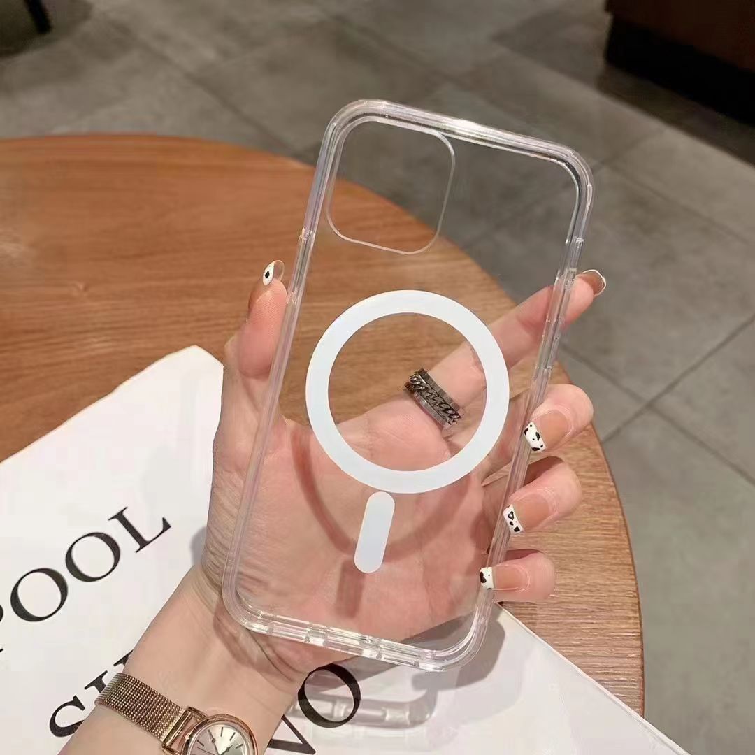 Transparent Clear Magnetic Phone Cases for iPhone 15 Pro Max 14 13 12 11 Mini Plus Shockproof With Retail Package Compatible Wireless Charger-image-883877472