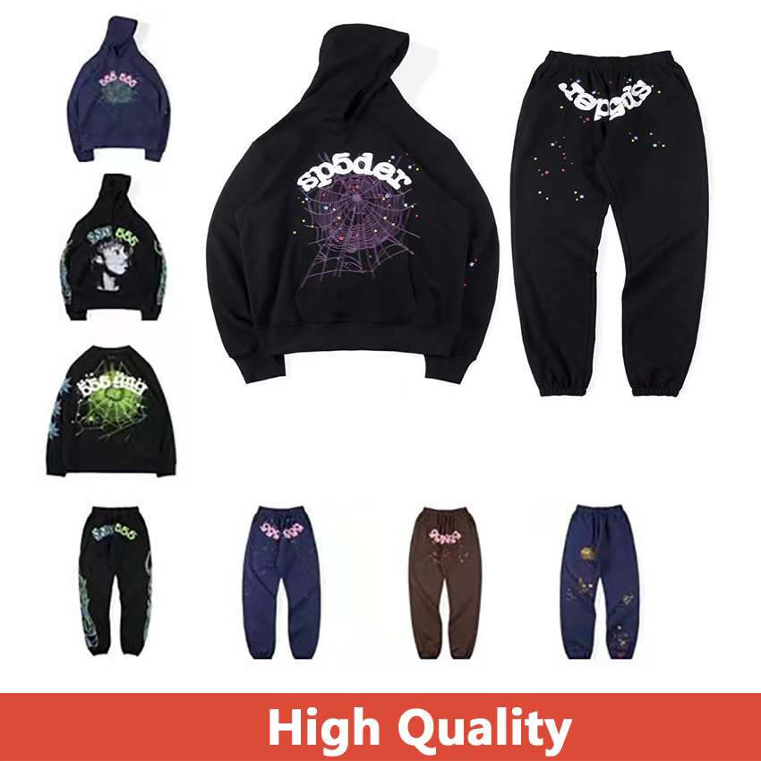 

young thug Sp5der hoodie 555555 letters spider webs 2023 American summer terry hoodies pants high Quality 55 loose hot style leisure men and women to sell green quotes, 18
