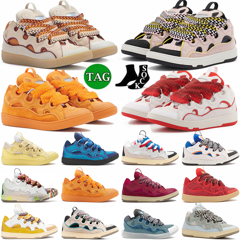 

designer brand mens women luxury lavin shoes embossed leather curb lanvin sneakers calfskin Stripe Stretch Cotton Low Rubber lanvins logo platform sole trainers, Item.51