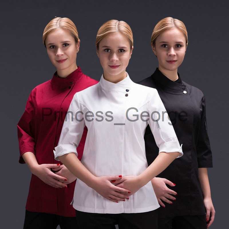 Others Apparel Women Restaurant Clothes Chef Waitress Jacket Work Uniform New Fashion Food Service Barista Wear x0711-image-884299626